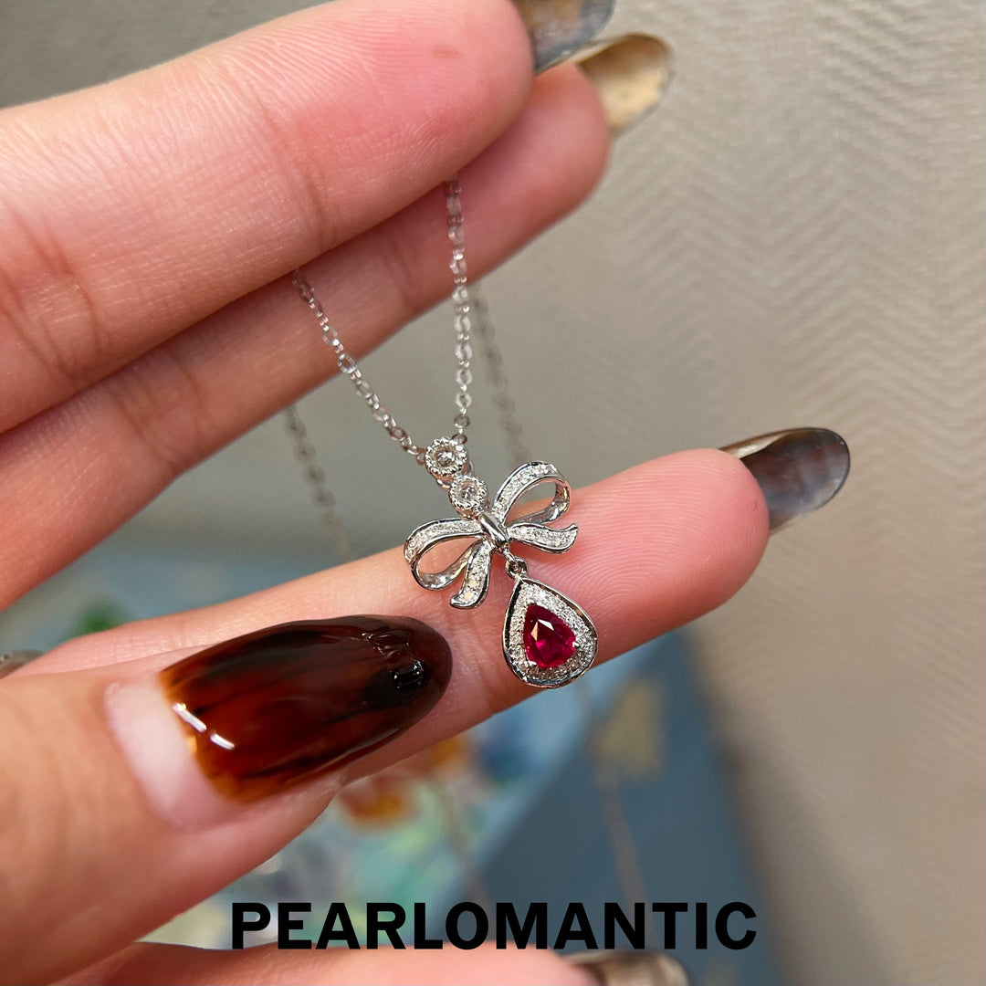 [Fine Jewelry] 18k Gold & Ruby & White Sapphire & Diamonds Flame in a Knot Pendant