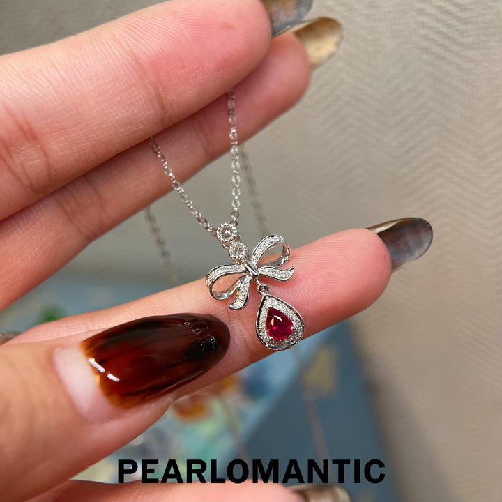 [Fine Jewelry] 18k Gold & Ruby & White Sapphire & Diamonds Flame in a Knot Pendant
