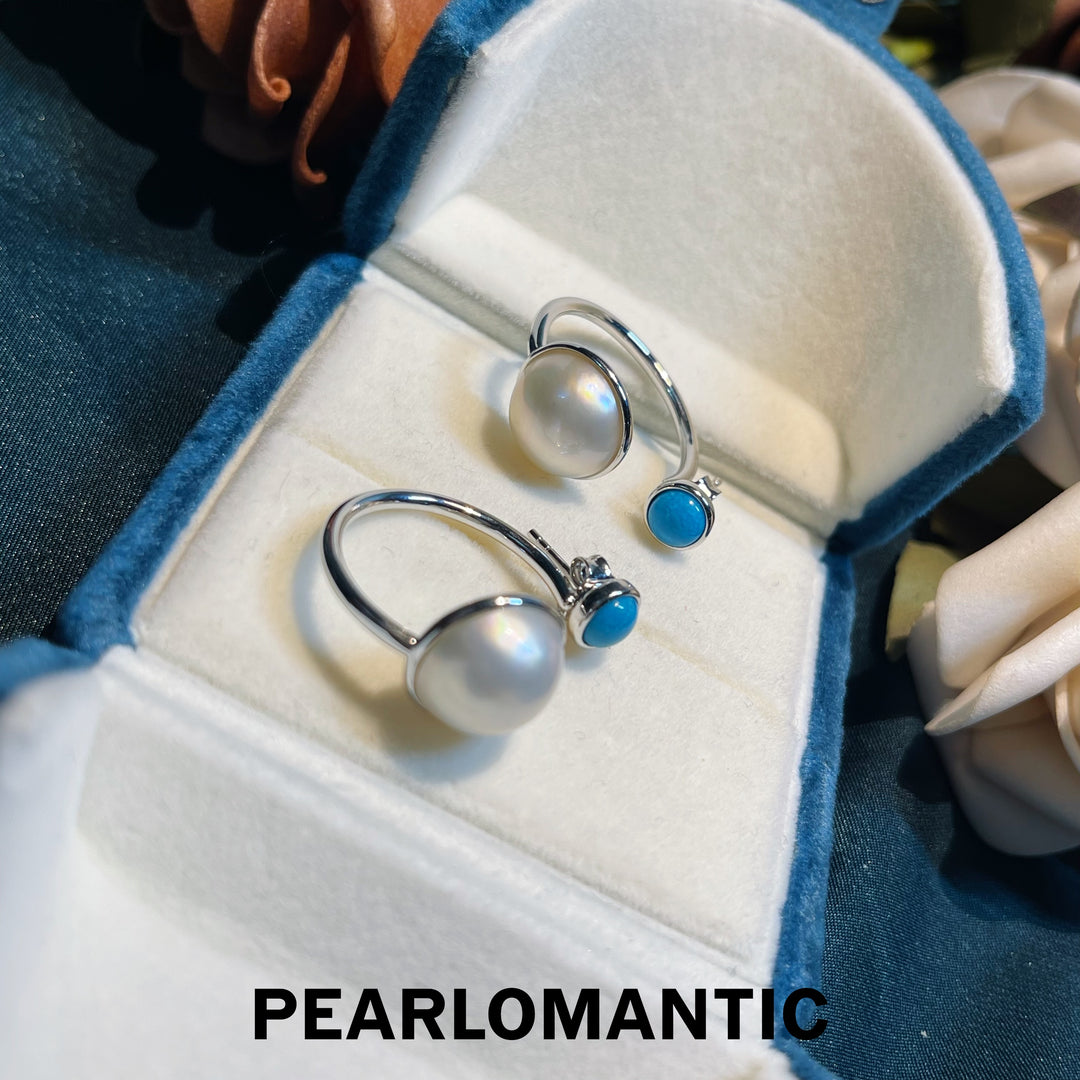 [Designer's Choice] Ocean Split Mabe Pearl Meets Turquoise Earrings & Rings Dual Style