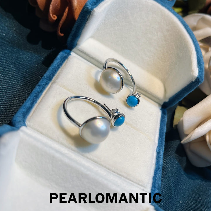 [Designer's Choice] Ocean Split Mabe Pearl Meets Turquoise Earrings & Rings Dual Style