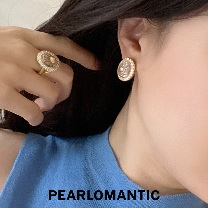 [Designer’s Choice] Golden Spiral S925 Gold-Plated White Quartz &amp; Zirconia Stud Earrings