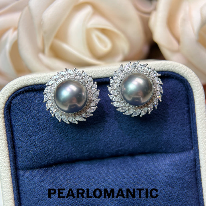 [Designer’s Choice] Moon Halo 10–11mm 4A Tahitian Pearl Platinum Gray S925 Gold-Plated Stud Earrings