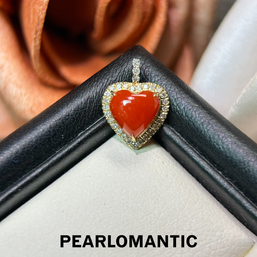 [Joyas finas] Colgante de oro de 18k con corazón de coral AKA y diamante "Llama Eterna"