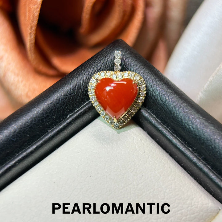 [Joyas finas] Colgante de oro de 18k con corazón de coral AKA y diamante "Llama Eterna"