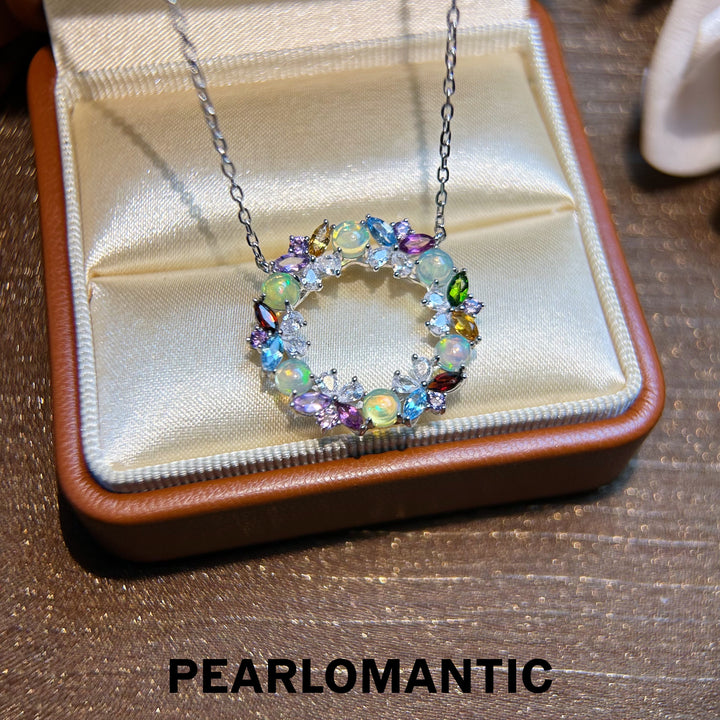 [Designer's Choice] Rainbow Gem Wreath Necklace: Opal, Garnet, Topaz, Diopside