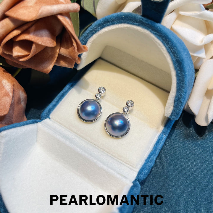 [Designer's Choice] Blue Drift Saltwater Mabe Pearl Classic Round Earring Studs