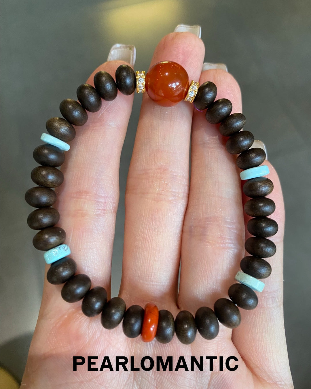 [设计师臻选] 大地沉静发光沉香绿松石手工手链