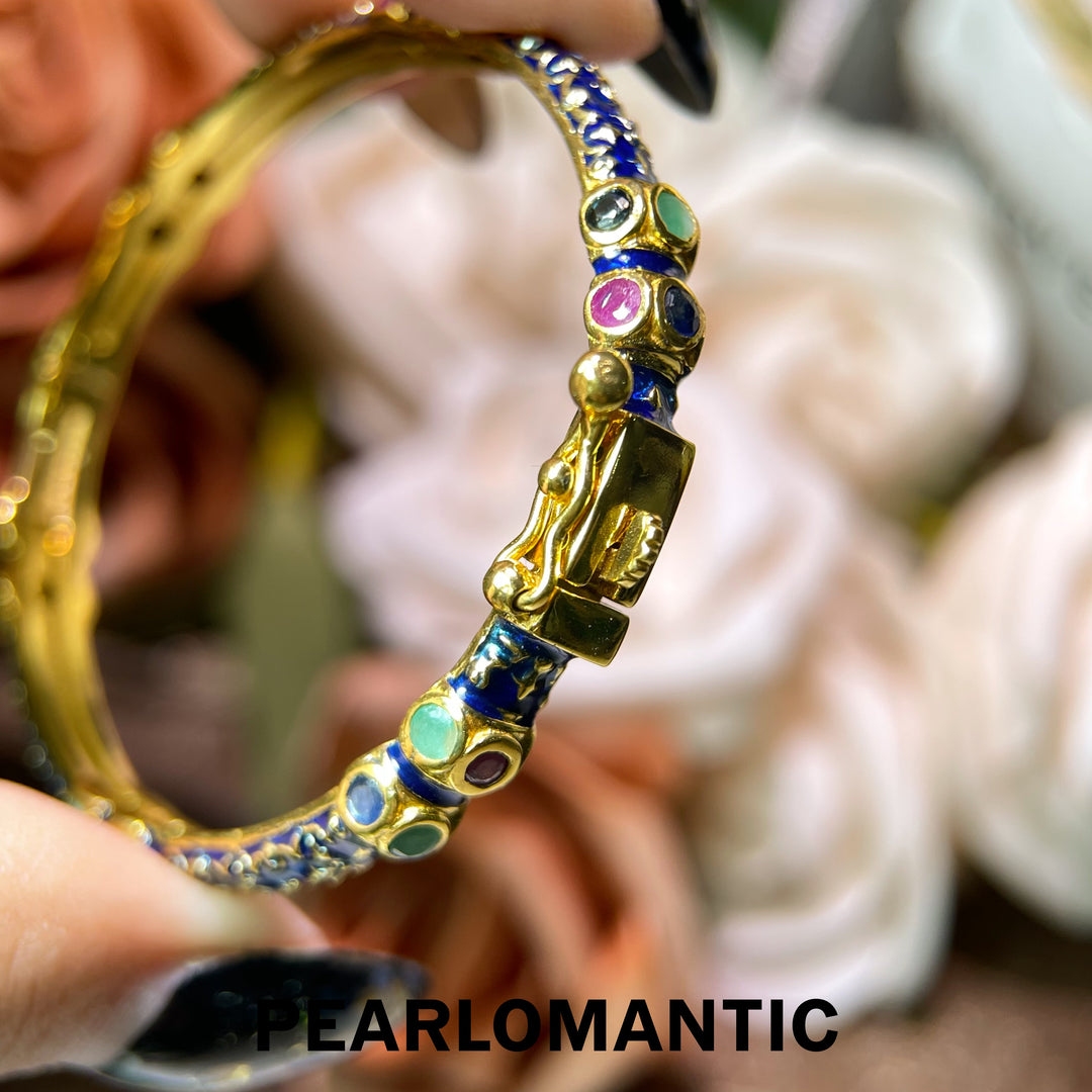 [Designer’s Choice] Royal Azure S925 Gold-Plated Blue Enamel &amp; Multicolor Gemstone Bangle