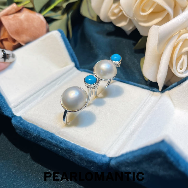 [Designer's Choice] Ocean Split Mabe Pearl Meets Turquoise Earrings & Rings Dual Style