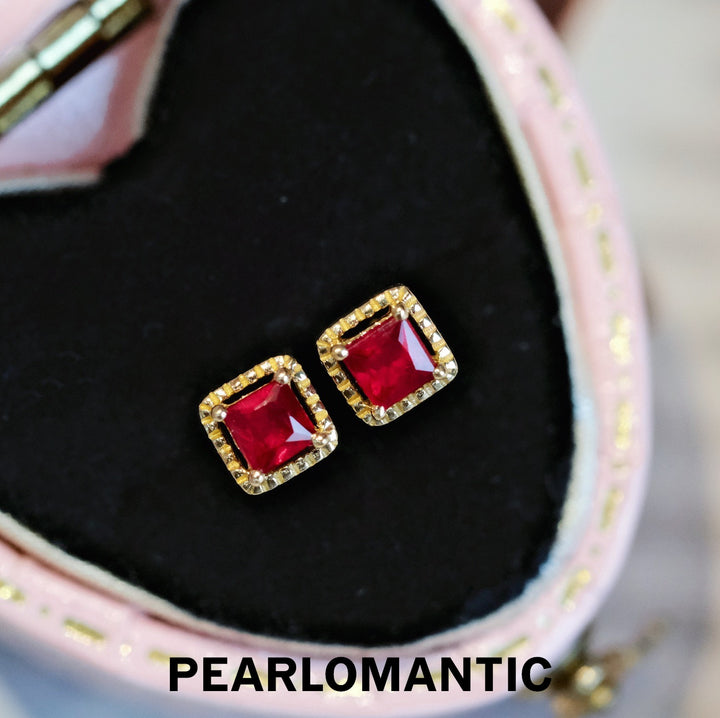 [Group-Buying] 18k Gold & Ruby Blazing Grace Square Earring Studs