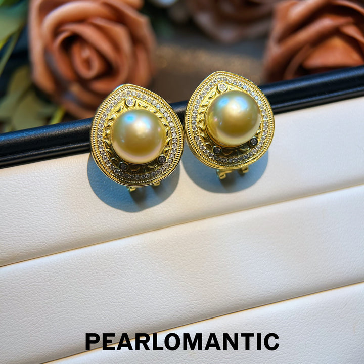 [Designer's Choice] South Sea Golden Pearl Luxury Silver Halo Earrings