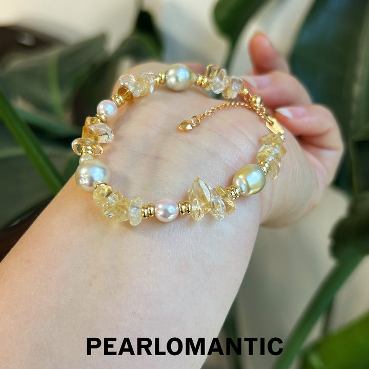 [Everyday Essentials] South Sea & Akoya Pearl Golden Sunbeam Bracelet w/ S925 Silver