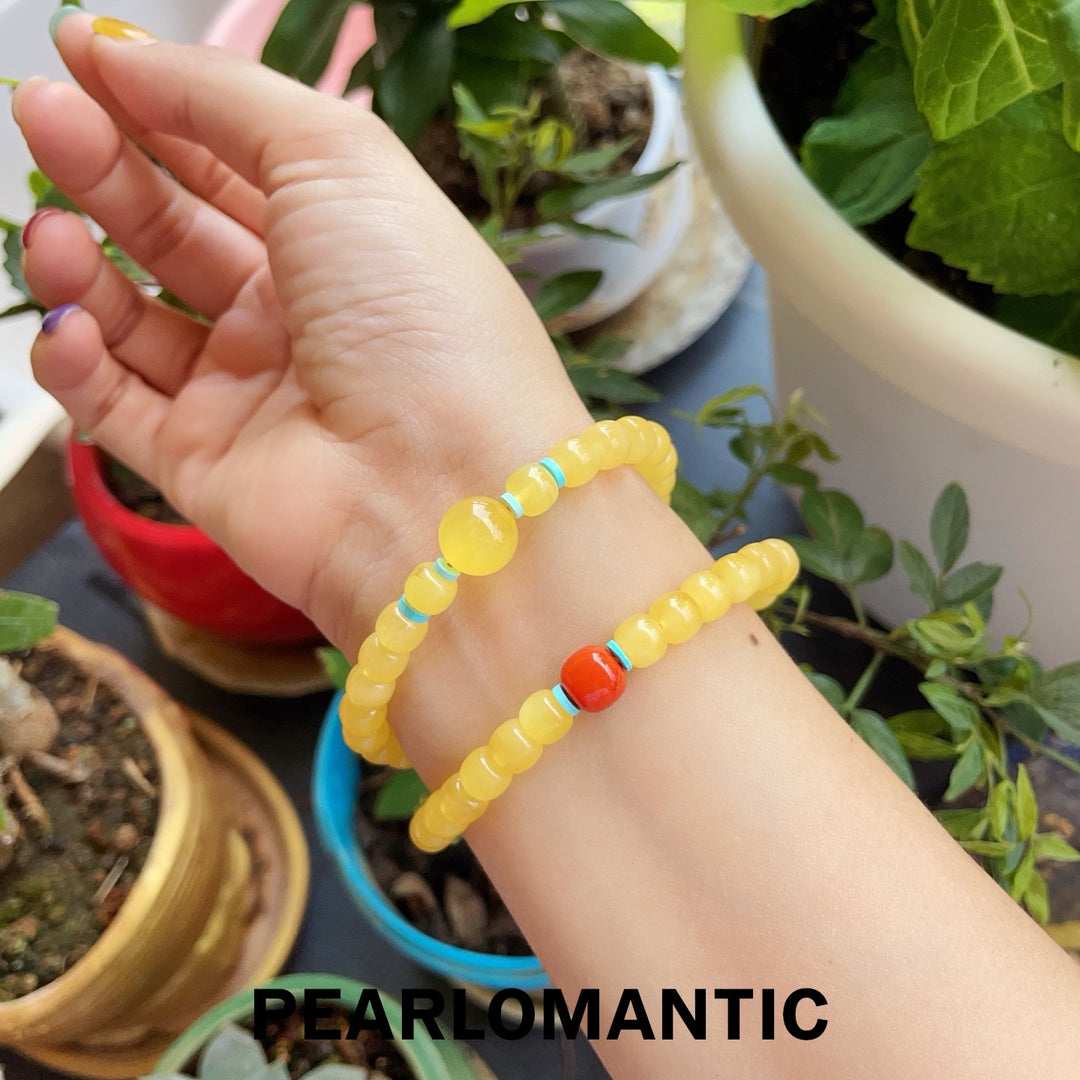 [Designer’s Choice] Golden Glow Natural Beeswax Turquoise Red Agate Double-Wrap Bracelet