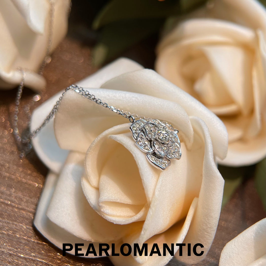 [Fine Jewelry] 18K White Gold Diamond Rose Bloom Adjustable 45cm Necklace