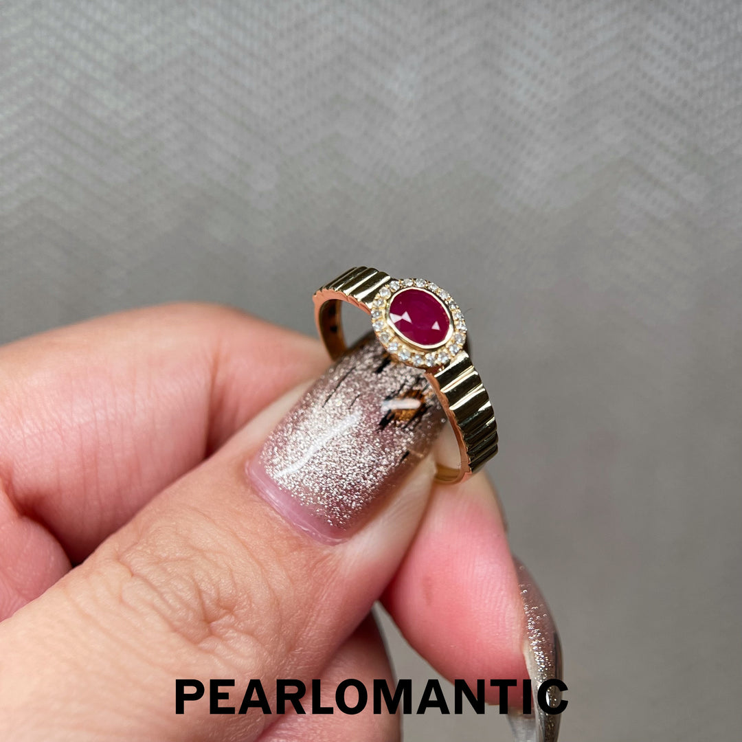 [Fine Jewelry] Ruby & Diamonds 18k Gold Ribbed Band Rings