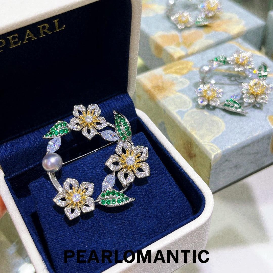 [Designer's Choice] S925 Silver Madama Color Petal Weave Akoya Pearl Brooch