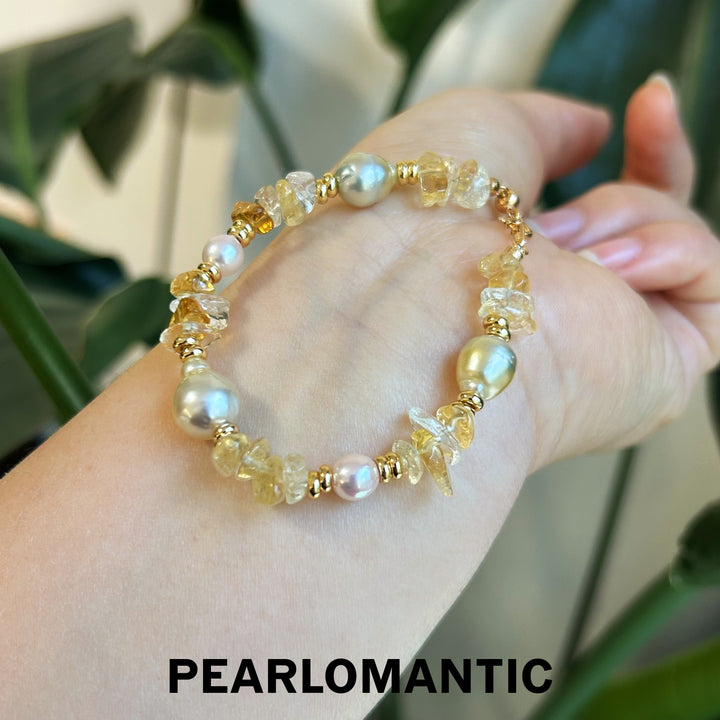 [Everyday Essentials] South Sea & Akoya Pearl Golden Sunbeam Bracelet w/ S925 Silver