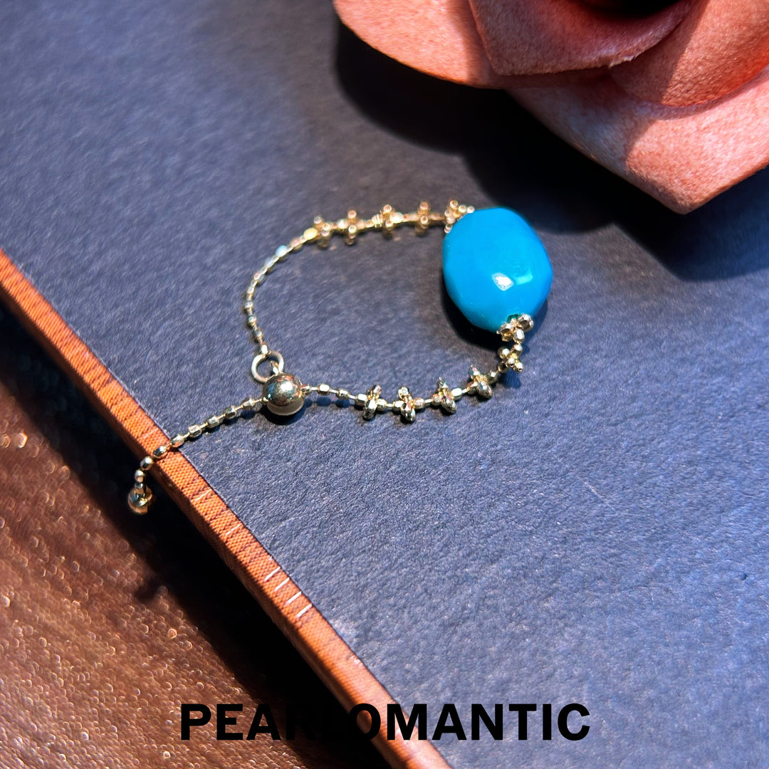 [Fine Jewelry] 18k Gold & Starlet Accent Blue Turquoise Adjustable Gold Ring