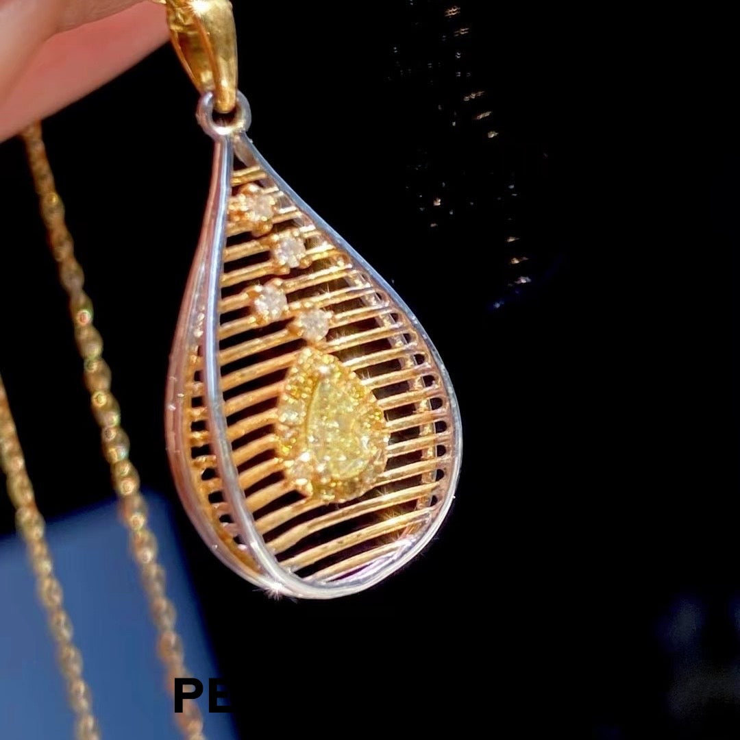 [Fine Jewelry] 18k Gold &Yellow Diamond 0.15ct Golden Teardrop Pendants