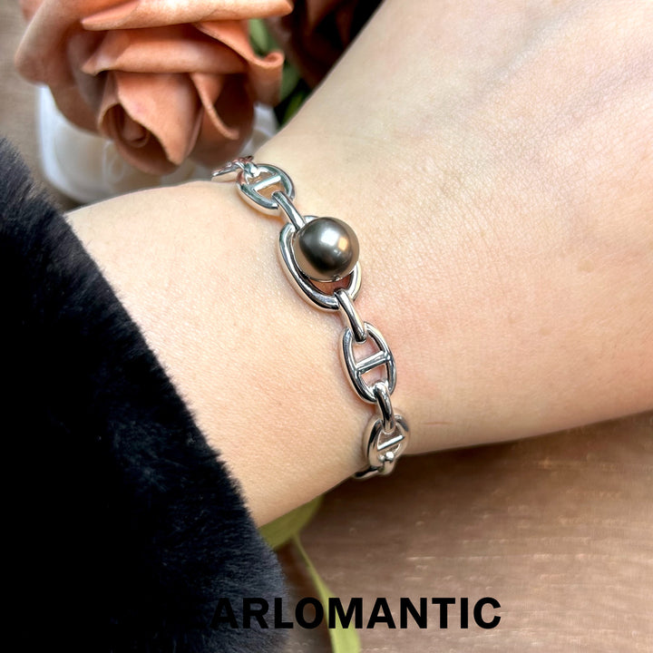 [Designer's Choice] Tahitian Black Pearl 9-10mm Smooth Surface Bracelet & S925 Silver