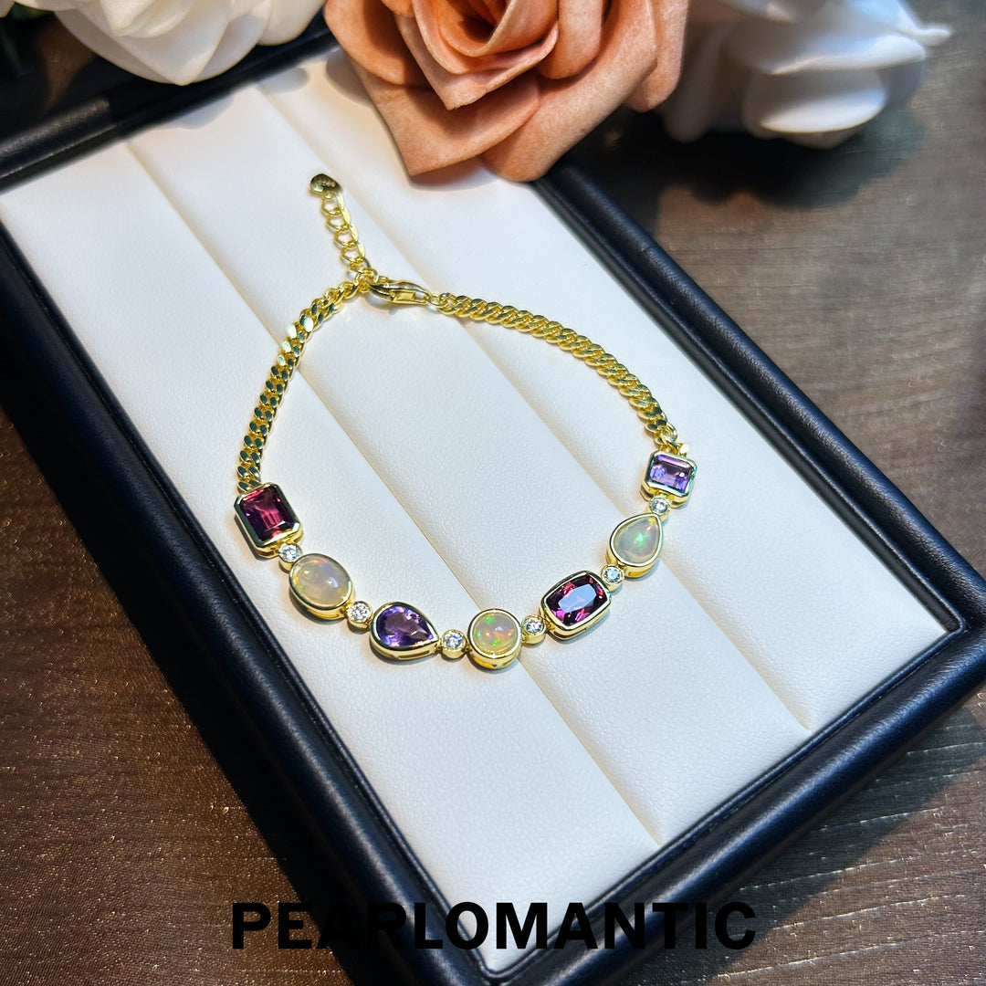 [Designer's Choice] Exquisite S925 Multigem Bracelet 1.5ct Opal, 1.3ct Amethyst, 2.7ct Garnet