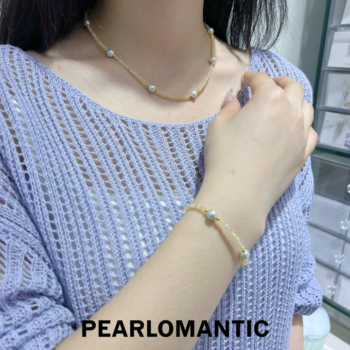 [618 Sale] Opal &amp; Silver Blue Pearl Necklace Bracelet Set