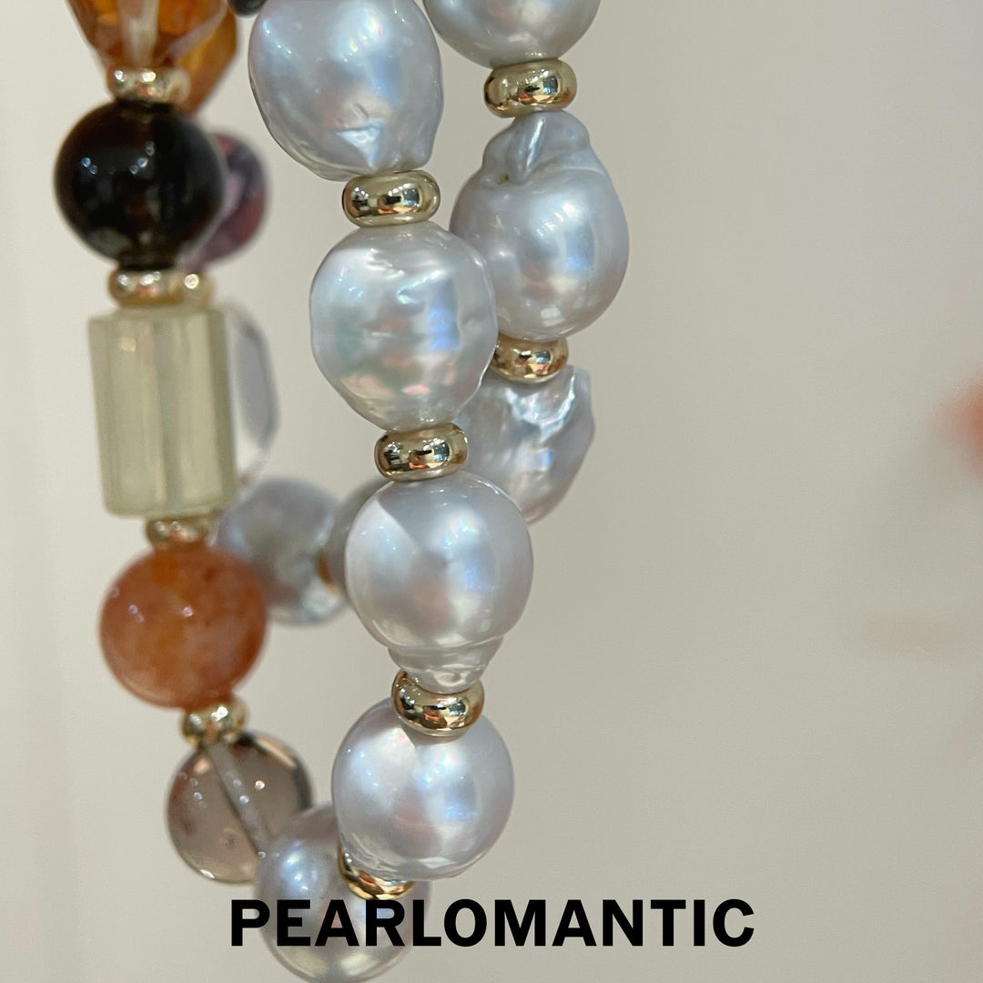 [Designer's Choice] Crystal Pearl Fusion' Bracelet – Australian Baroque  & Diverse Natural Crystals