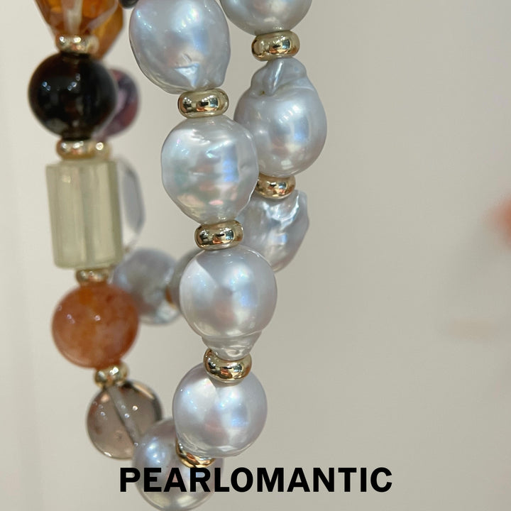 [Designer's Choice] Crystal Pearl Fusion' Bracelet – Australian Baroque  & Diverse Natural Crystals