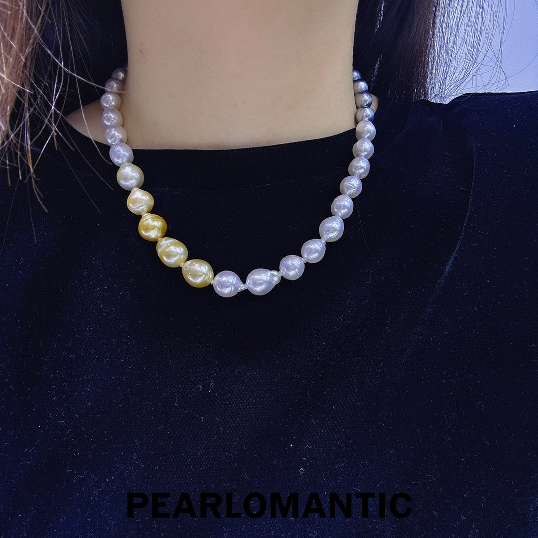 [Joyas finas] Collares clásicos de perlas barrocas de agua salada de triple tono con plata S925