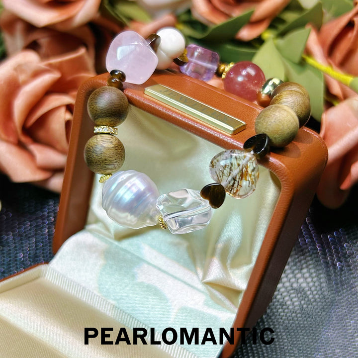 [Designer's Choice] Baroque Soul: 14-15mm Australian White Pearl & Sacred Sandalwood Bracelet