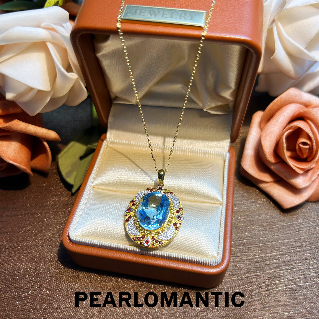 [Designer's Chioce] Natural Topaz 11ct Swiss Blue & S925 Sterling Silver Pendants