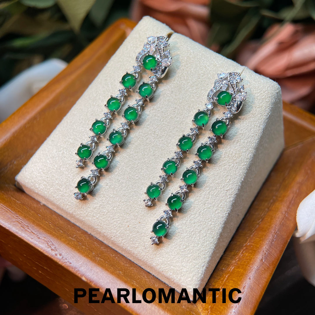 [Designer's Choice] S925 Silver & Jade Verdant Cascade Chalcedony Tassel Earrings