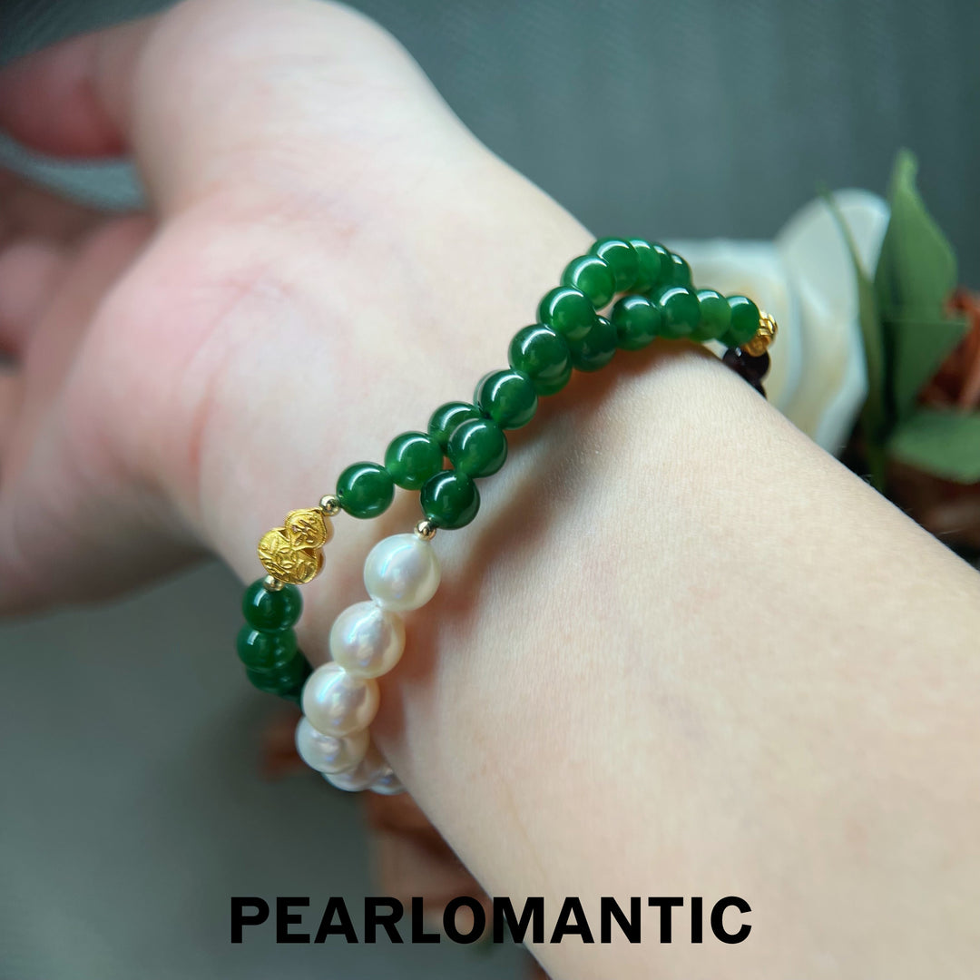 [Designer's Choice] Eastern Garden Southern Red Agate & Akoya Pearl Double-Layered Bracelet