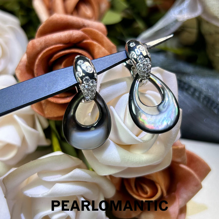 [618 Sale] Hand-Carved MOP Black Teardrop Convertible Earrings w/ S925 Silver