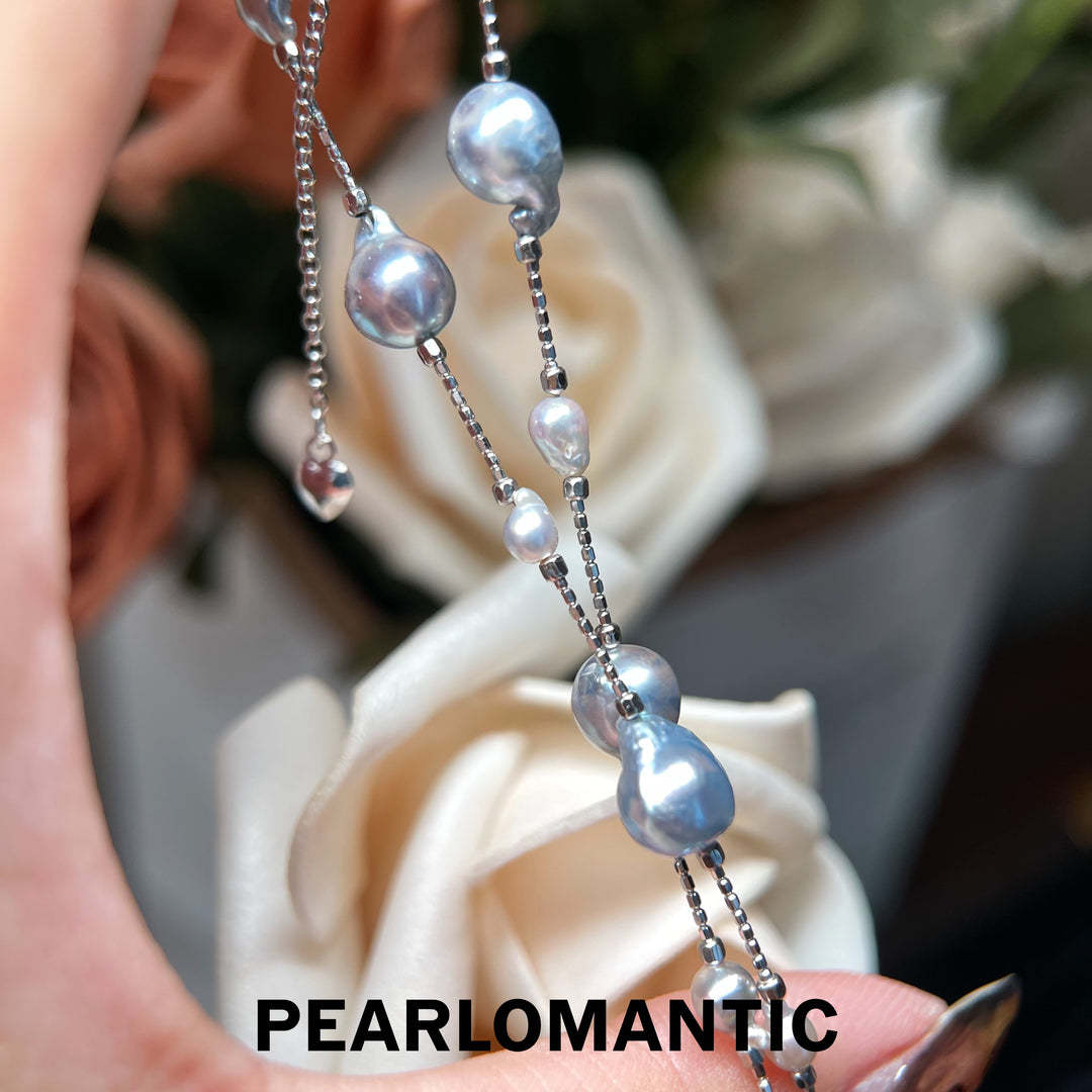 [618 Sale] Akoya Baroque Pearl Convertible Necklace Bracelet w/ S925 Silver