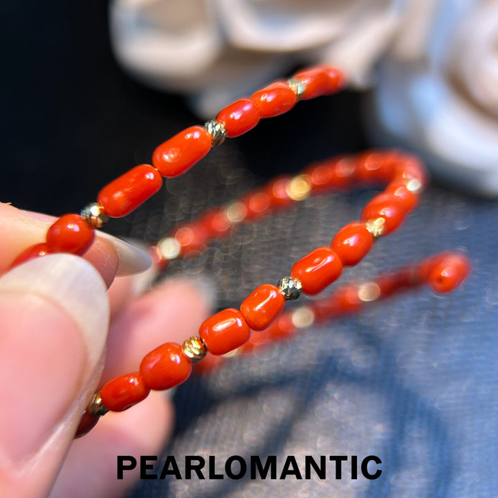 [Designer's Choice] Red Coral Double-Layer Beaded Bracelet w/ S925 Silver
