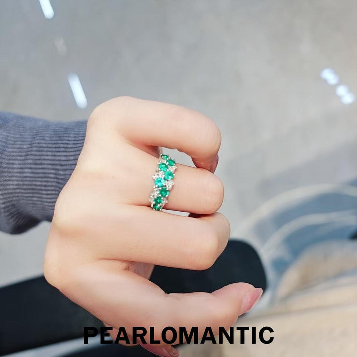 [Fine Jewelry] 18k Gold & Emerald & Diamonds U.S 6 Size Cascade Ring