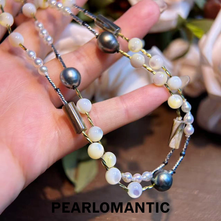 [Designer's Choice] S925 Silver Japan Made Lunar Drift Tri-Pearls Sweater Necklace
