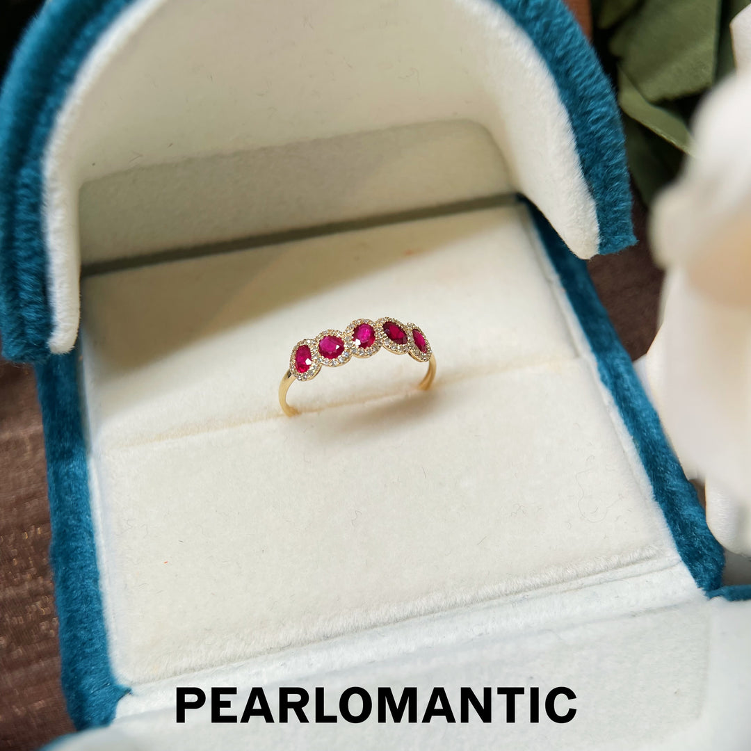 [Fine Jewelry] 18k Gold Ruby & Diamond Slim Eternity Ring Subtle Glam