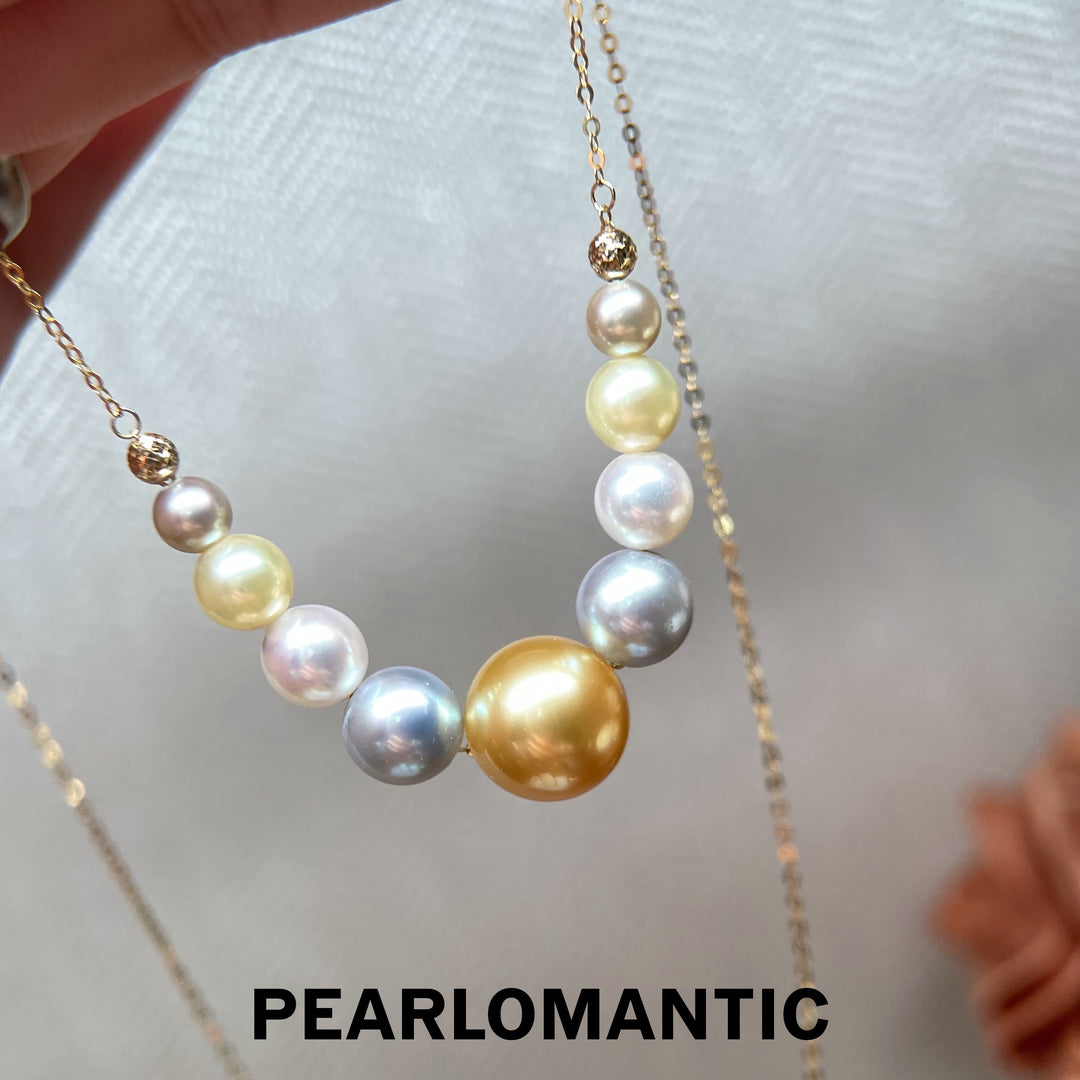 [Fine Jewelry] Akoya &amp; Golden South Sea Pearl Graduated Necklace w/ 18K Gold