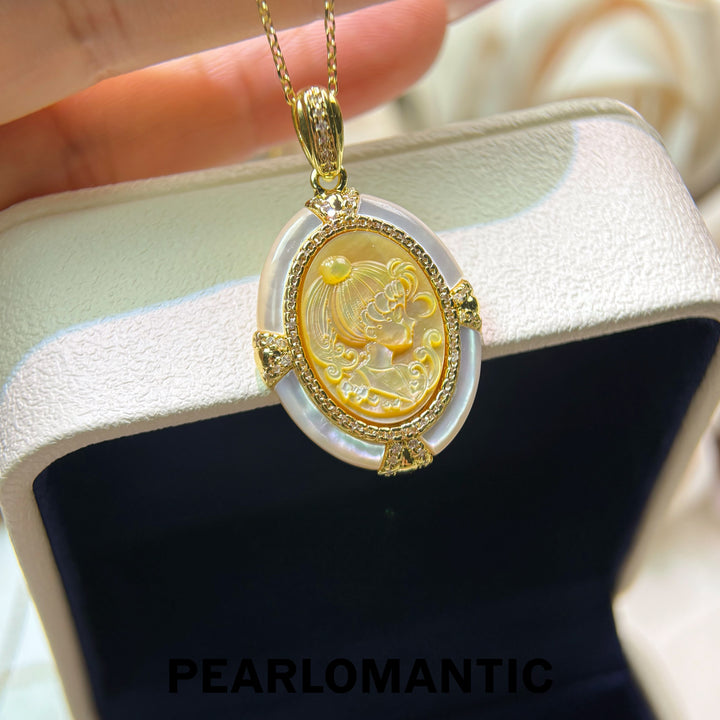 [Everyday Essentials] Golden Muse Gold Lip Shell &amp; White MOP Oval Pendant