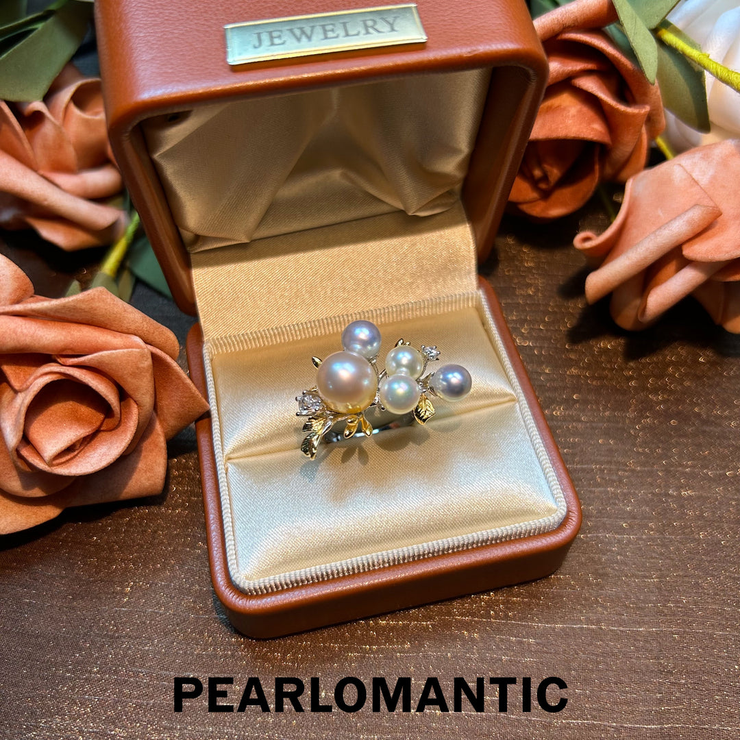 [Designer's Choice] South Sea & Akoya Pearl Double-Tone Flower Charm Rings