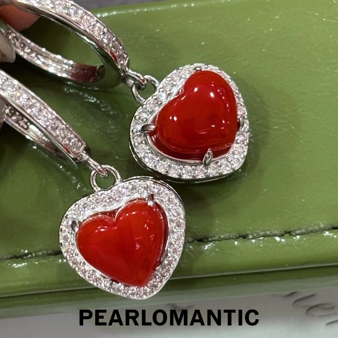 [Designer’s Choice] Sweetheart Aka Japan Coral Heart Earrings S925 Silver