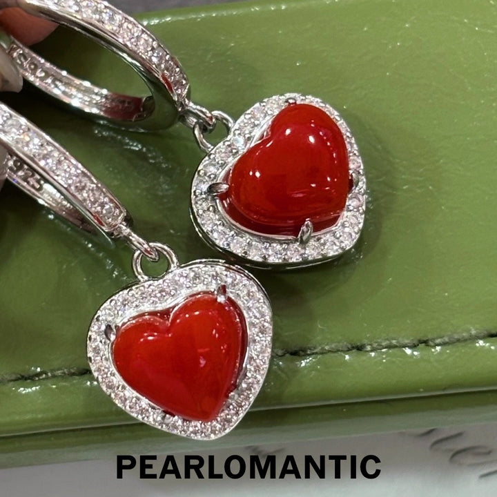 [Designer’s Choice] Sweetheart Aka Japan Coral Heart Earrings S925 Silver