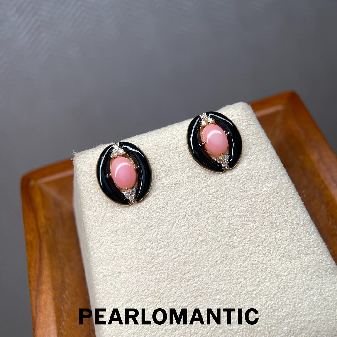 [618 Sale] Conch Pearl Vintage Oval Enamel Stud Earrings w/ S925 Silver