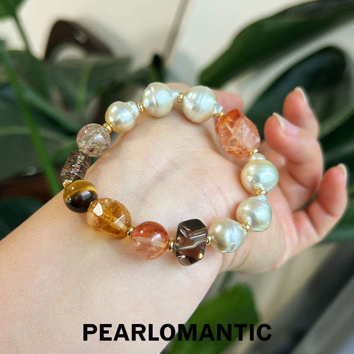 [Designer's Choice] South Sea Golden Baroque Pearl & Crystal Golden Ripple Bracelet (5)