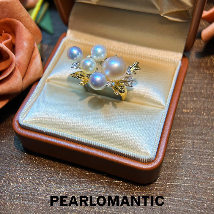 [Designer's Choice] South Sea & Akoya Pearl Double-Tone Flower Charm Rings
