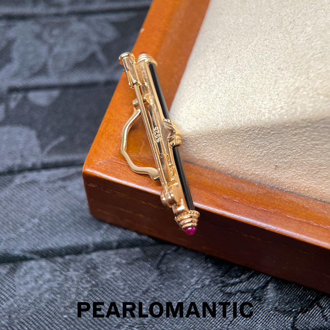 [618 Sale] Black Agate Multi Purpose Bar Brooch w/ Pendant Hook