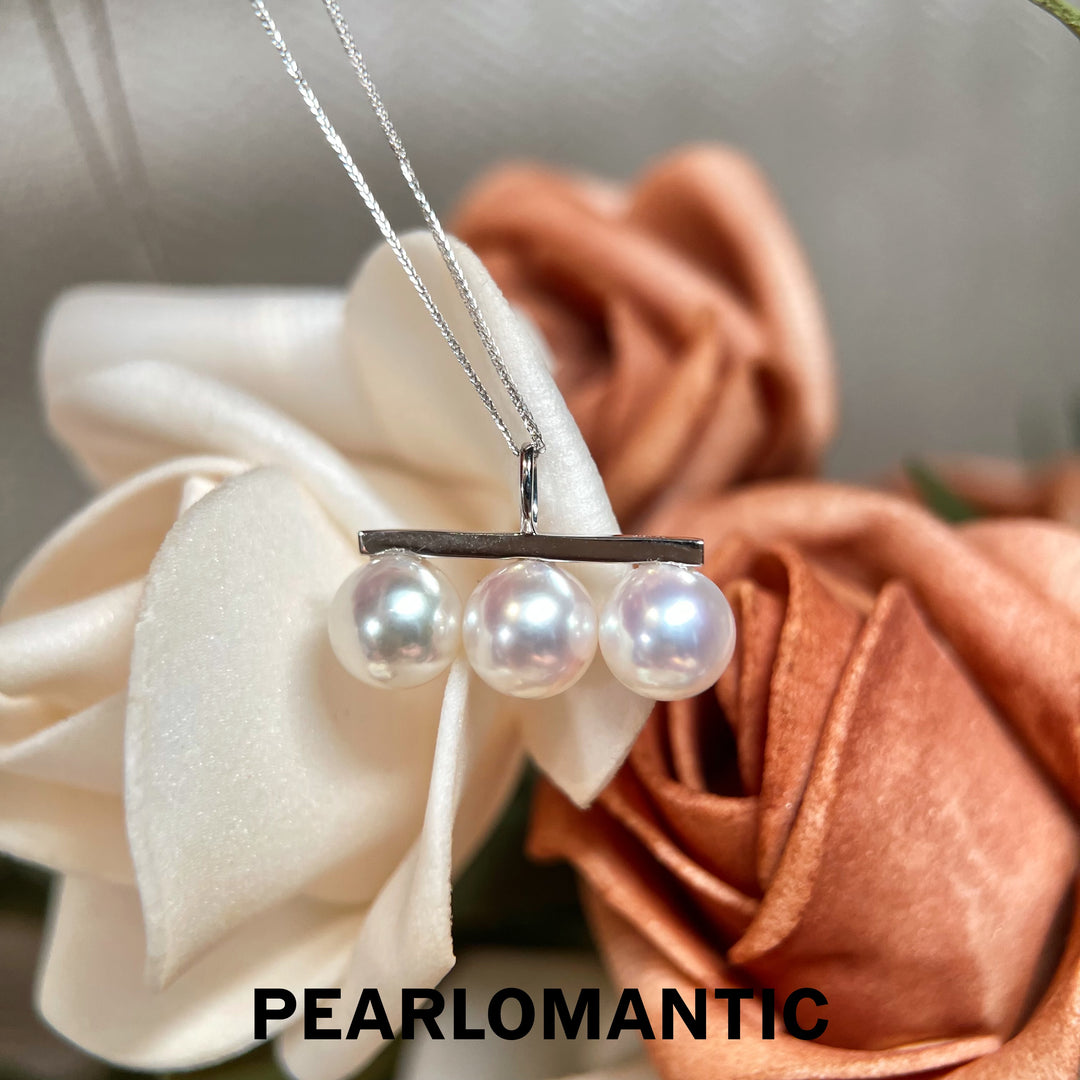 [Fine Jewelry] Akoya Pearl Three-Stone Necklace w/ 18K White Gold Chain