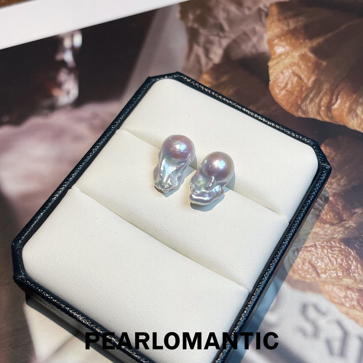 [Designer's Choice] S925 Freshwater Big Size Baroque Pearl Earrings Silver Tone